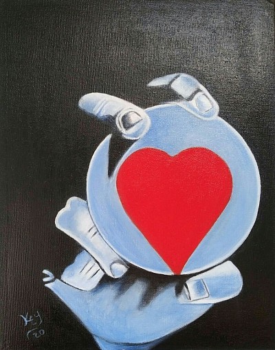 #12 Heart in your hand 11x14 inch acrylic on canvas panel Original SOLD $65.00